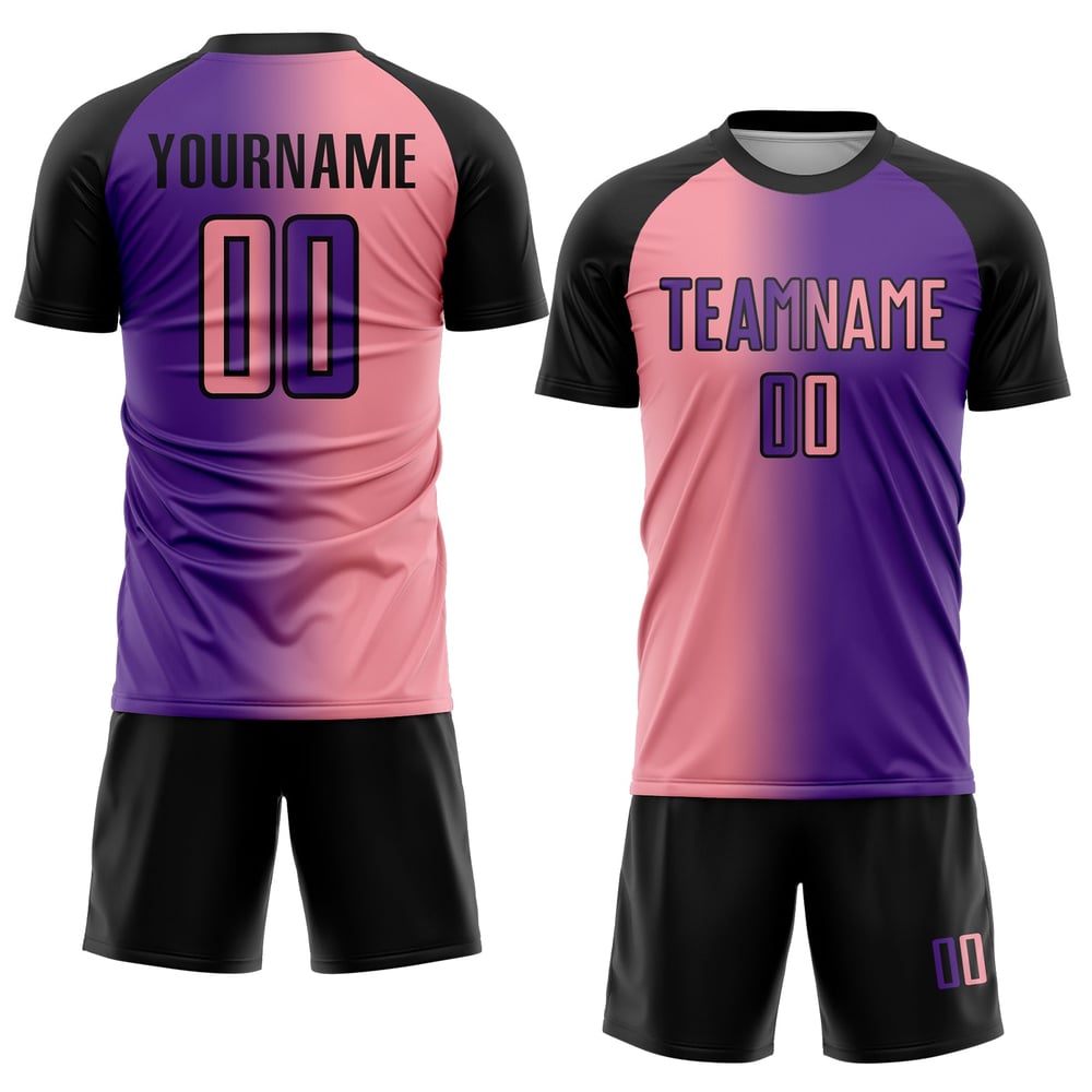 Medium Lila Fußball Mode Uniform Rosa-Schwarz Sublimation Jersey Gradienten Custom