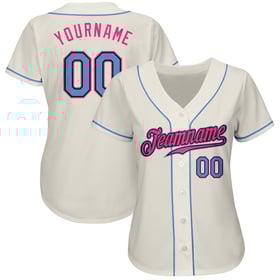 Maglia da baseball personalizzata nera e rosa, autentica, blu crema e chiara
