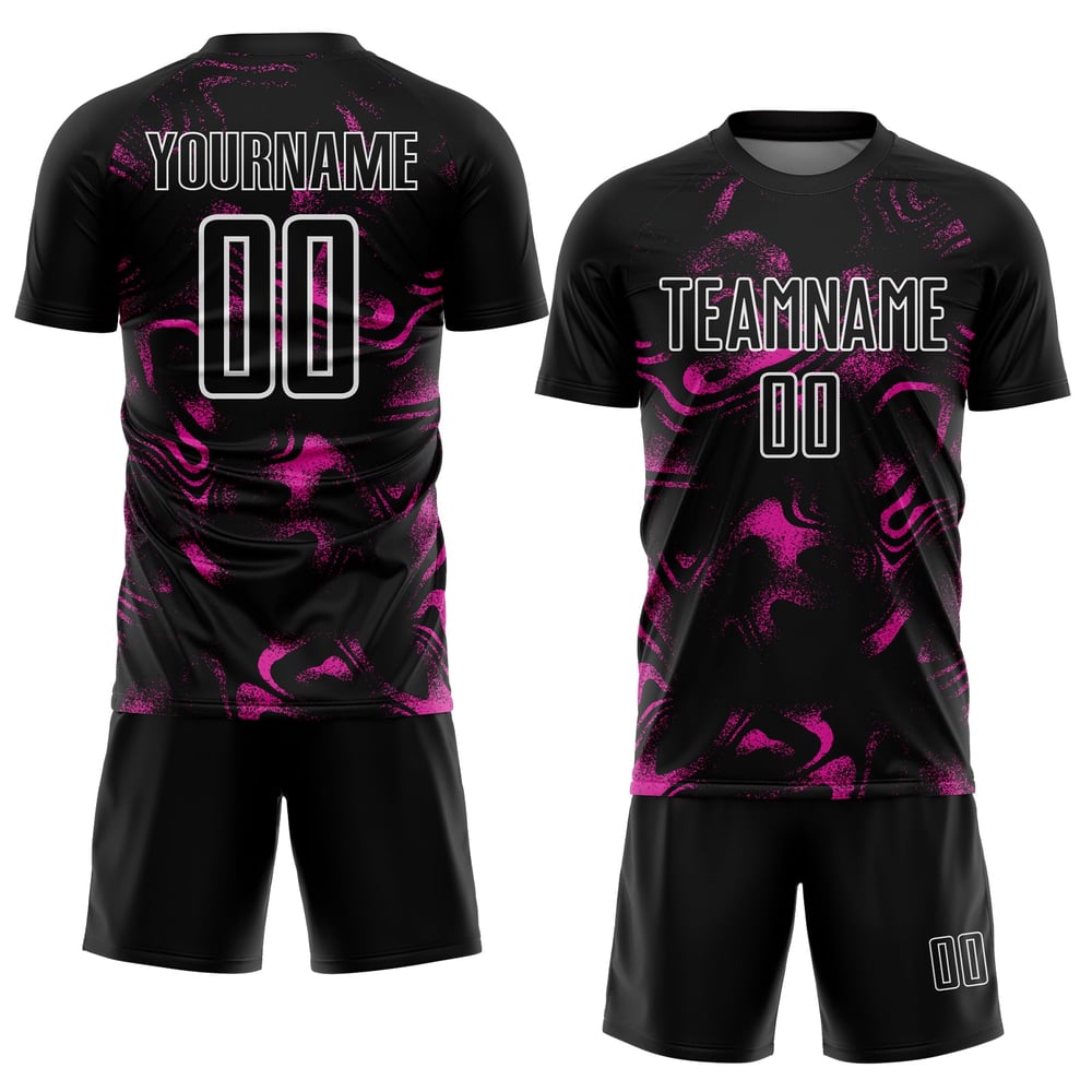 Sublimation Abstrakt Schwarz Pink-Weiß Benutzerdefinierte Uniform Deep Jersey Fußball Flüssigkeit