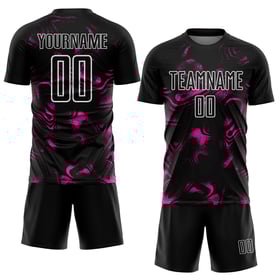 Sublimation Abstrakt Schwarz Pink-Weiß Benutzerdefinierte Uniform Deep Jersey Fußball Flüssigkeit