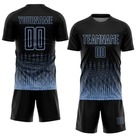 Schwarze benutzerdefinierte Fußball geometrische Sublimation blaues Licht Jersey Form Uniform