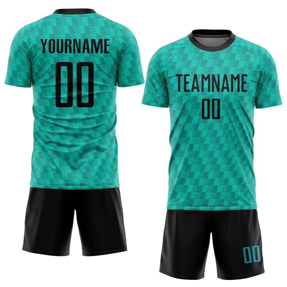 Sublimation Teal Jersey Black Uniform Soccer Custom
