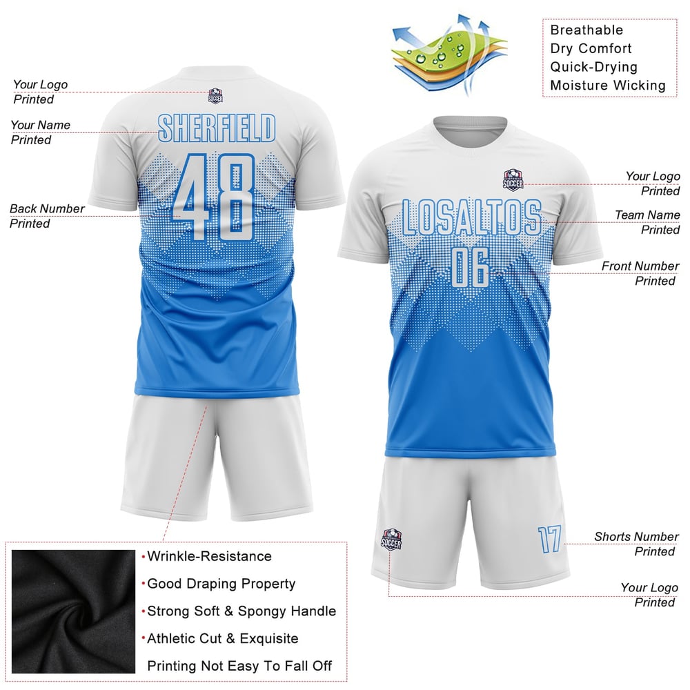 Uniform White Blue Powder Jersey Soccer Custom Sublimation