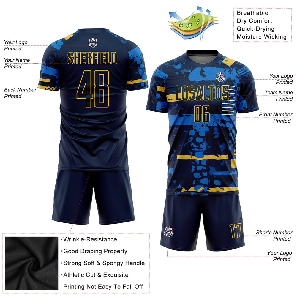 Navy Soccer Uniform Jersey Navy-Gold Sublimation Custom