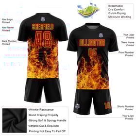 Custom Jersey Sublimation Soccer Uniform Flame Red-Gold Black