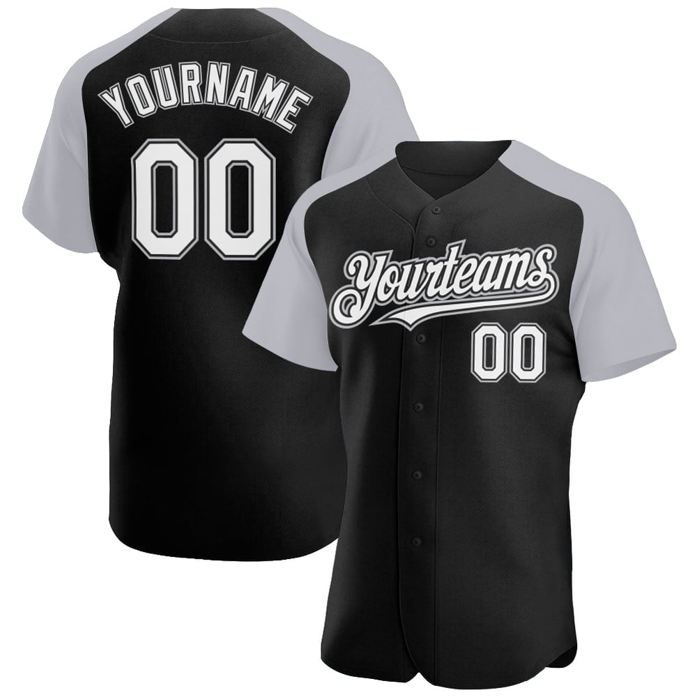 Raglan Custom Black Baseball Authentic Jersey Sleeves White-Gray