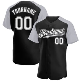Raglan Custom Black Baseball Authentic Jersey Sleeves White-Gray