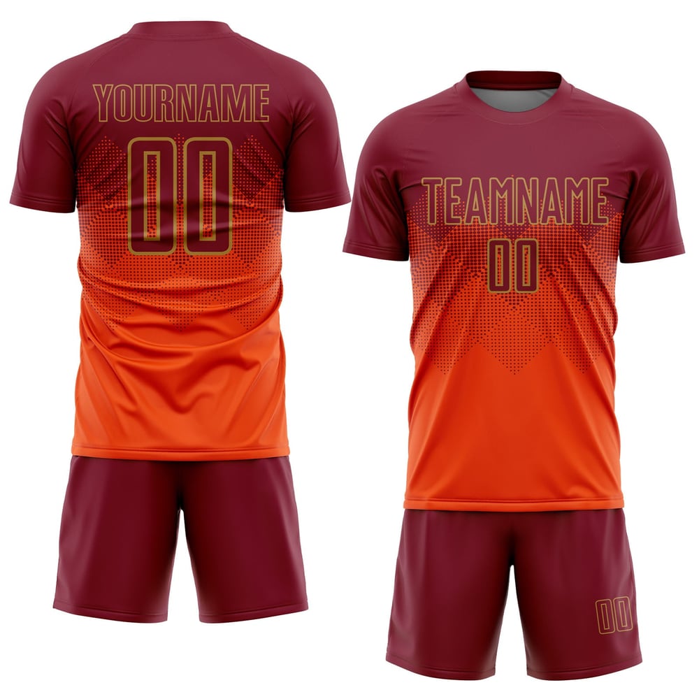 Maillot de football personnalisé par sublimation orange cramoisi-vieil or