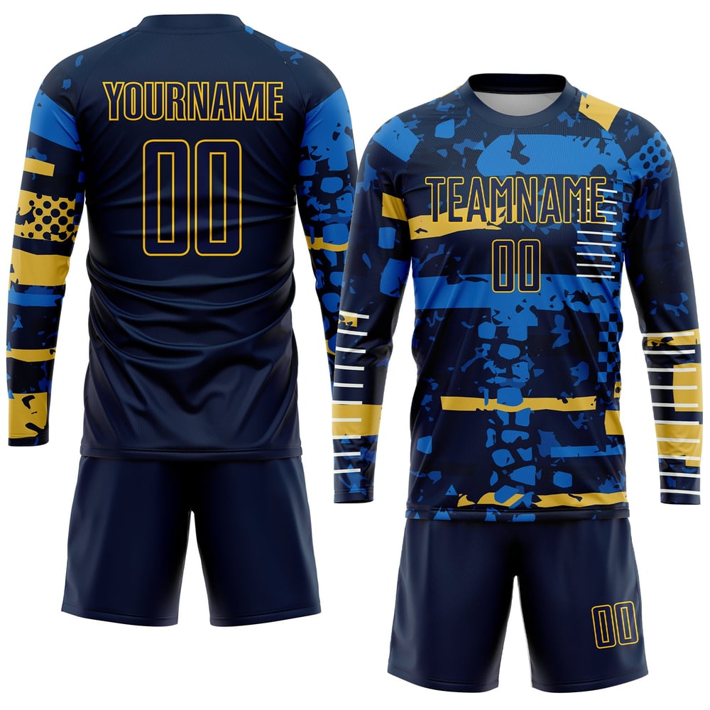 Navy Soccer Uniform Jersey Navy-Gold Sublimation Custom