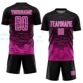 Camiseta de fútbol de sublimación rosa-blanca de línea negra, uniforme profundo personalizado