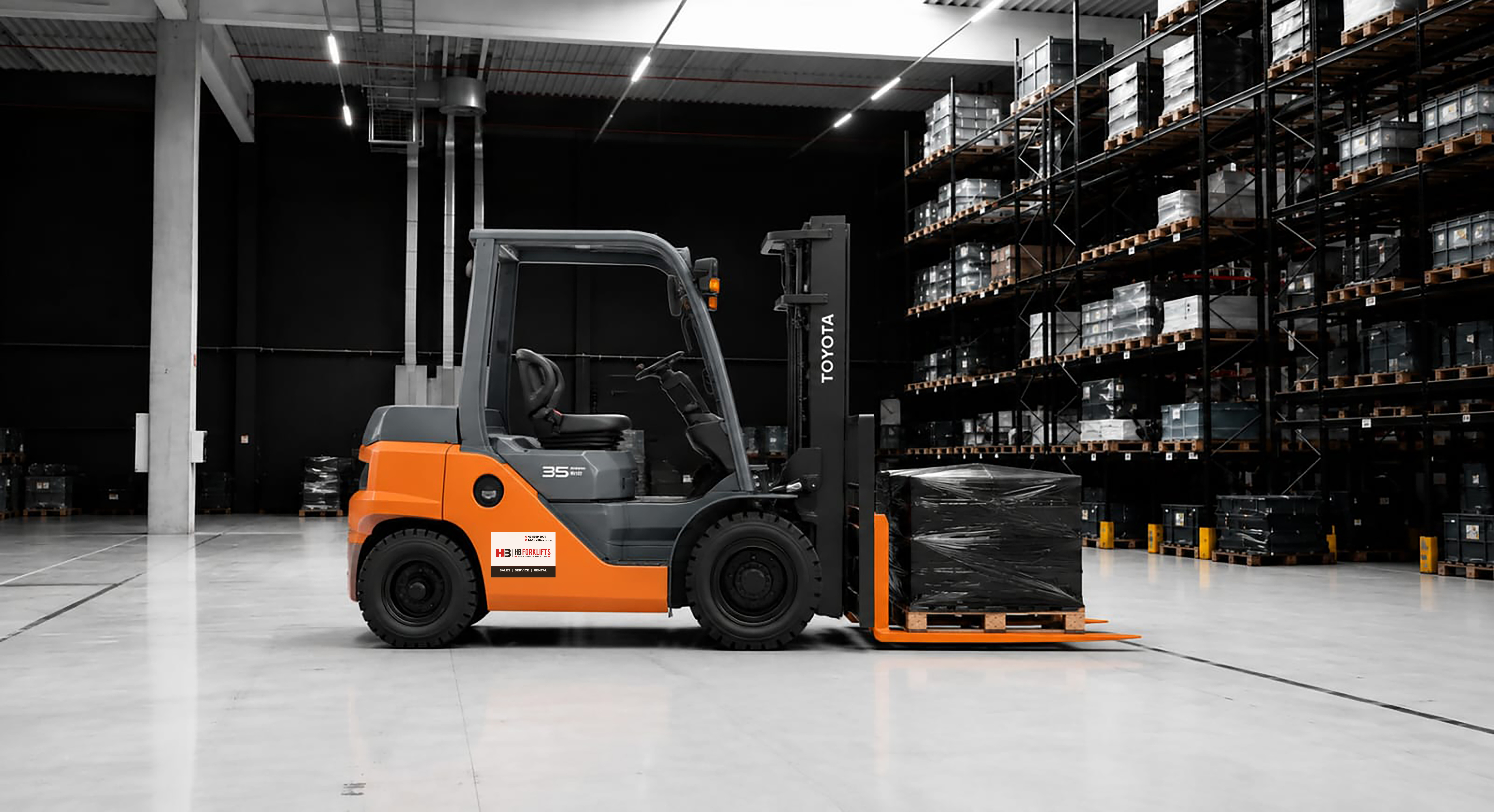 Forklift in warehouse