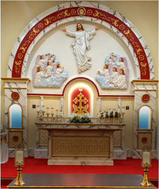 Candlelit church nave