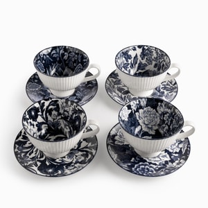 Pocillo y plato Jardín Índigo set x4