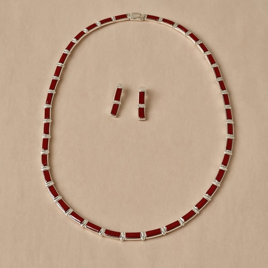 Juego Collar Y Aretes Barras Con Piedra