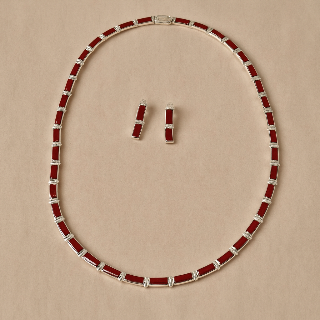 Juego Collar Y Aretes Barras Con Piedra