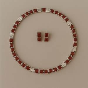 Juego Collar Y Aretes Cuadros Bisagra