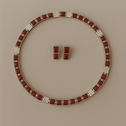 Juego Collar Y Aretes Cuadros Bisagra