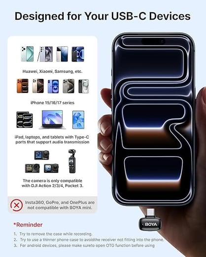 OPEN BOX | Mini micrófono inalámbrico para Andriod/Tablets/PC con interfaz USB C