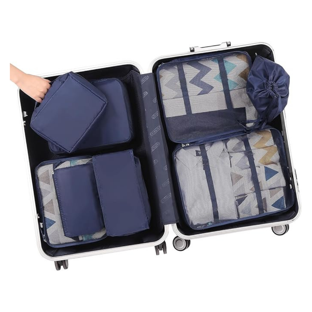 Set de bolsas de tela para organizar la maleta - X 7 - AZUL