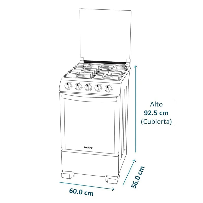 Cocina Mabe a Gas 4 Quemadores EM6060FX2 - GRILL