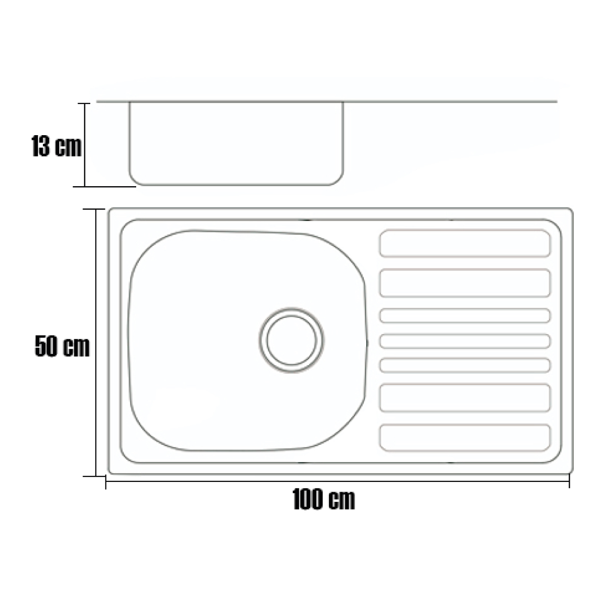 FREGADERO ACERO INOX.1POZO 100X50CM DER. TRAMONTINA