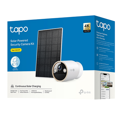 CAMARA DE SEGURIDAD INALAMBRICA PARA EXTERIOR TP-LINK TPLINK TAPO C460 4K 8MP RECARGABLE CON PANEL SOLAR KIT