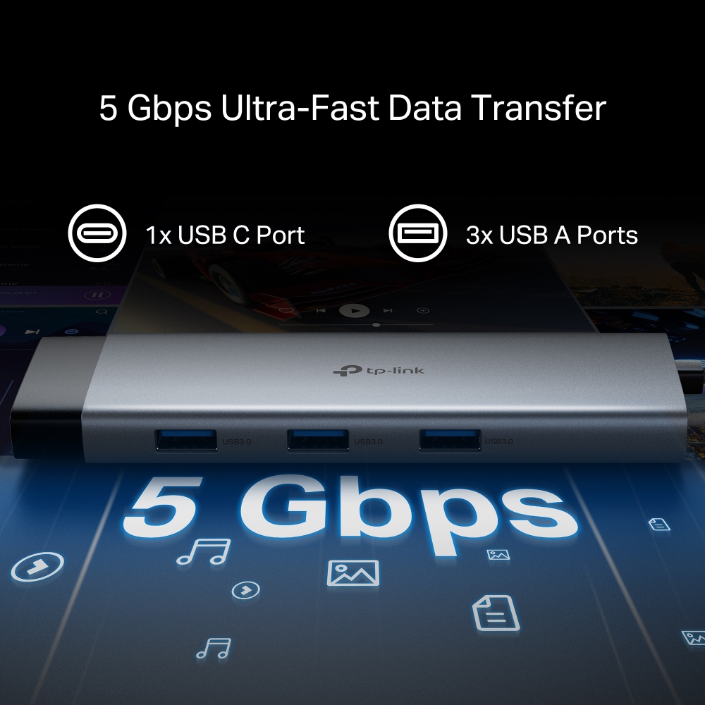 CONVERTIDOR TP-LINK TPLINK HUB UH9120C 4K 9 EN 1 HDMI USB TIPO C X2 RJ45 5GBPS USB TIPO A X3