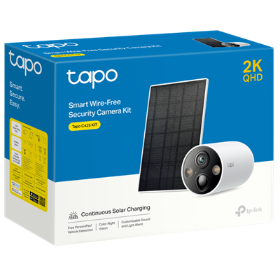 CAMARA DE SEGURIDAD TP-LINK TPLINK TAPO C425 KIT CON PANEL SOLAR POWERED WITH VISION NOCTURNA 2K QHD LIVE VIEW AI DET. IP66