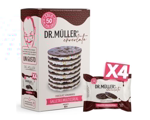 CAJA DR.MULLER CHOCOLATE SEMIAMARGO GALLETA MULTICEREAL (4X20G) - 16 UNIDADES