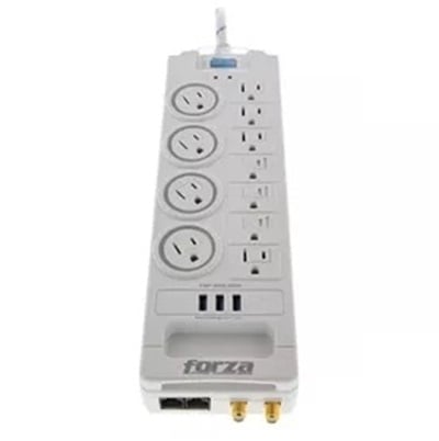 REGLETA PROTECTOR DE VOLTAJE FORZA AC 110V-220V 11 TOMAS 3 PUERTOS USB 1800VA Y 1750W FSP-1011USBW