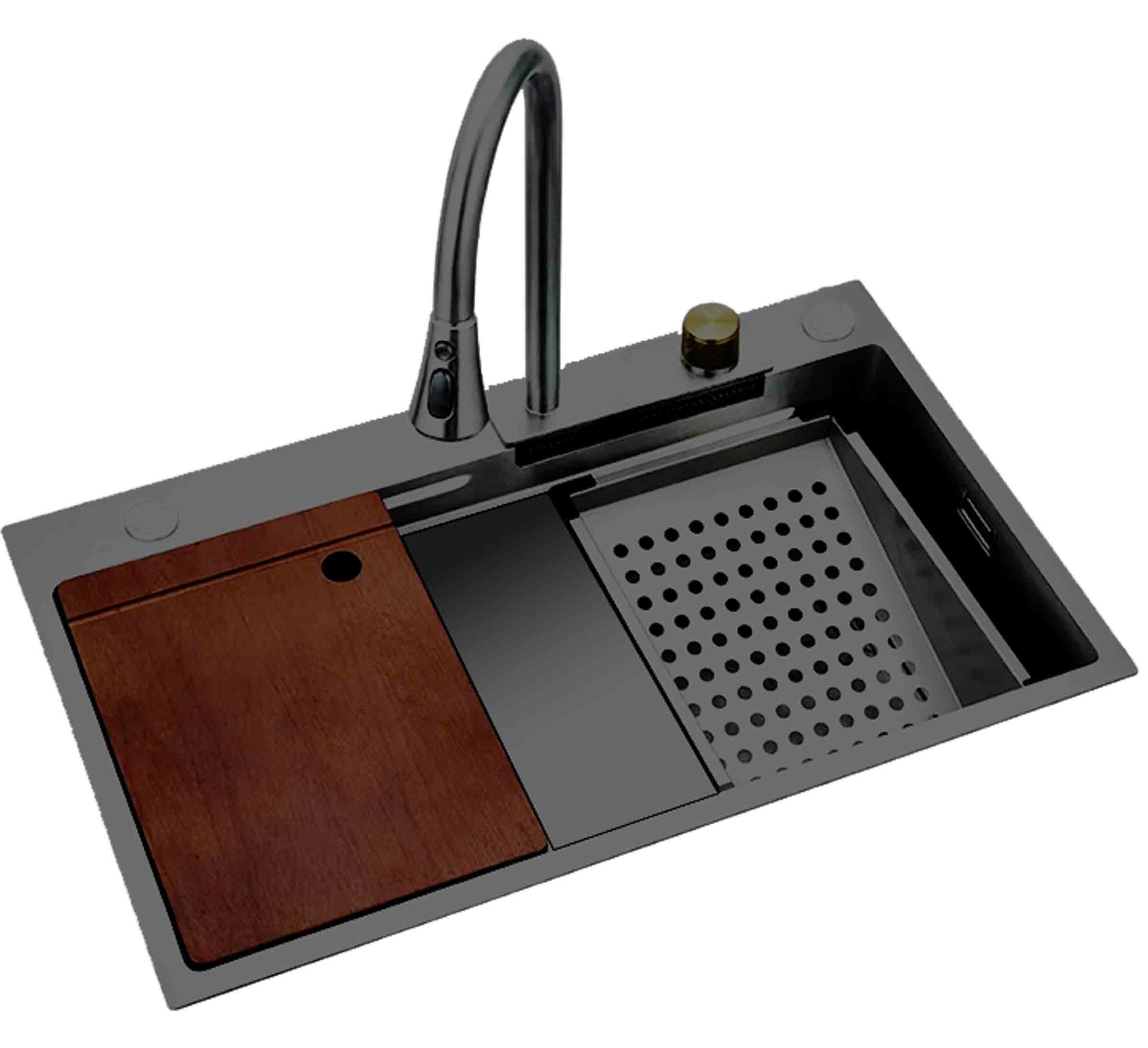 Rocke stone  fregadero 75x46 negro completo set luxe