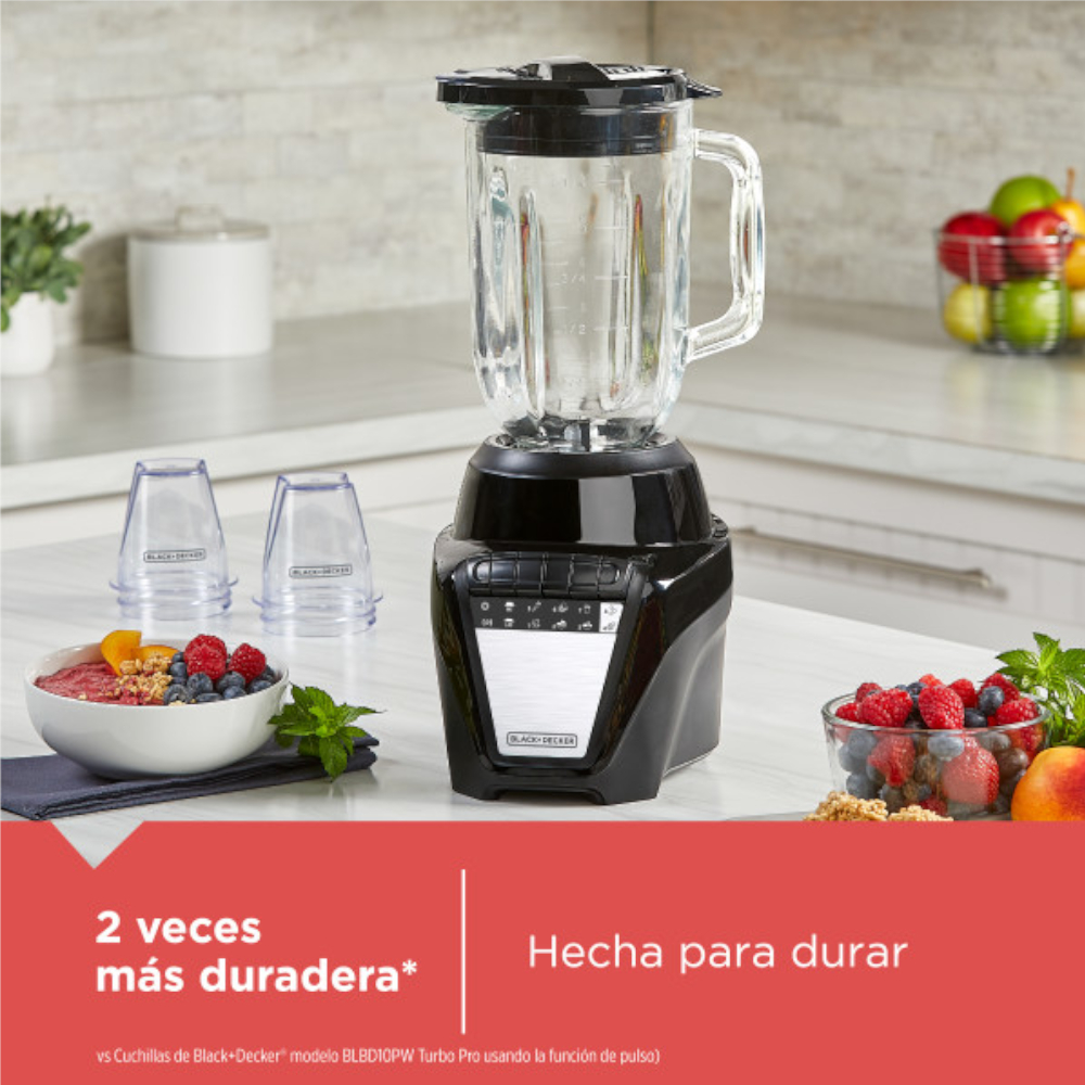 LICUADORA BLACK DECKER ICE CRUSH 8 VEL. 700W JARRA VIDRIO 1.25LTS 2 VASOS MINI 200ML NEGRA