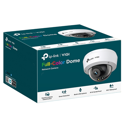 CAMARA DE SEGURIDAD TP-LINK VIGI C240 4MP DOME NETWORKJ FULL COLOR 2.8MM ANALISIS DE PERSONAS Y VEHICULOS, DETECCION INTELIGENTE IK10-IP67