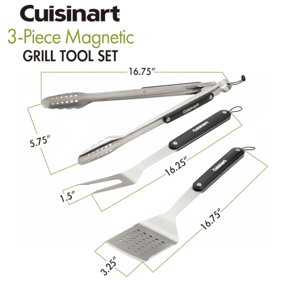 SET HERRAMIENTAS MAGNETICAS CUISINART 3PCS PARA PARRILLA ACERO INOX.