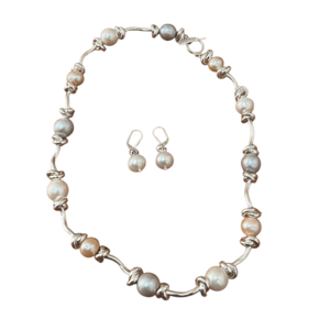 Juego Collar Nudo Y Perlas Colores