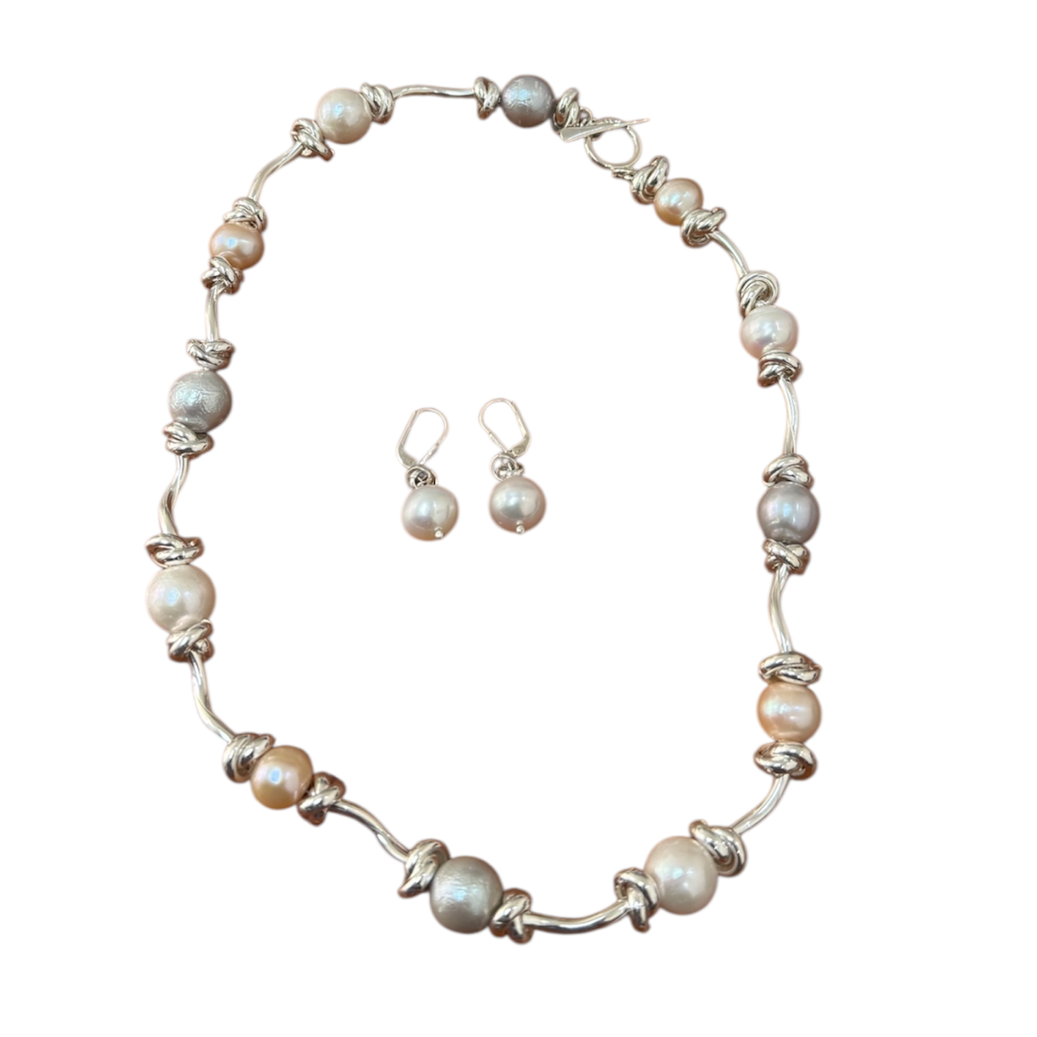 Juego Collar Nudo Y Perlas Colores