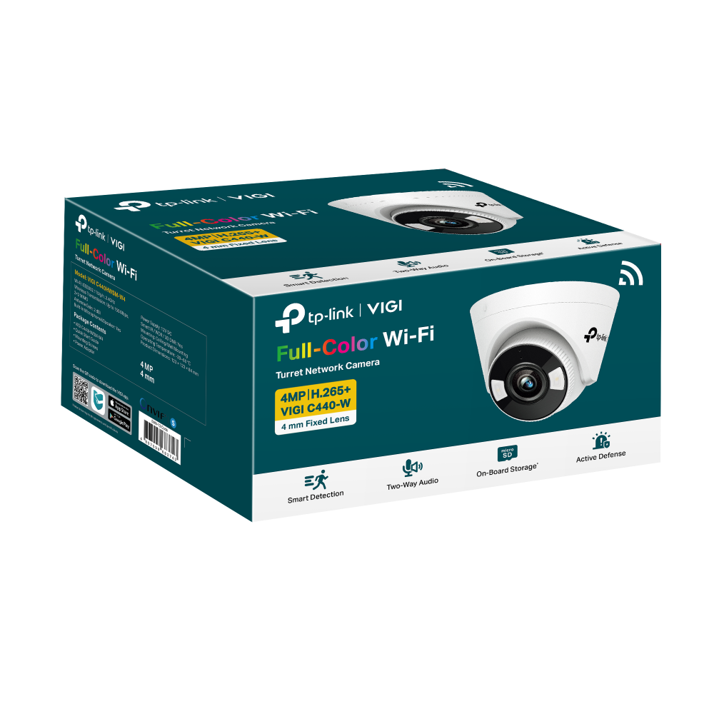 CAMARA DE SEGURIDAD TP-LINK TPLINK VIGI C440-W WIFI 4MM 4MP FULL COLOR TURRET NETWORK SMART DETECTION ANALISIS DE PERSONAS Y VEHICULOS POE