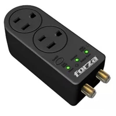 FORZA POWER TECHNOLOGIES AUTOMATIC VOLTAGE REGULATOR FORZA VOLTAGE PROTECTOR FVP 0200C COAXIAL 2 OUT 110V US PLUG