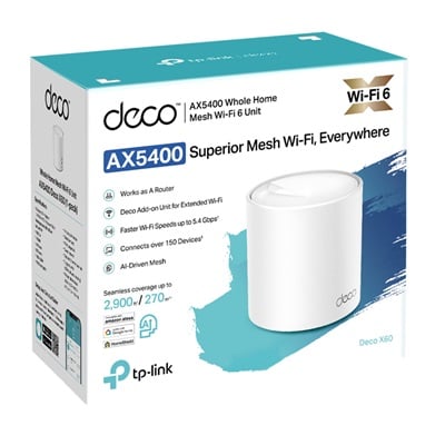 DECO X60 SISTEMA MESH WIFI 6 TP-LINK TPLINK AX5400 MBPS DE 1 PACK 4 ANTENAS INTERNAS