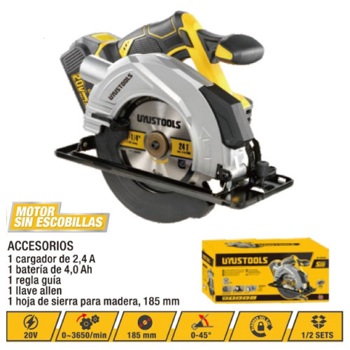 SIERRA CIRCULAR INALAM  20V 185MM SIN CARBONES UYUSTOOLS UY ISC204