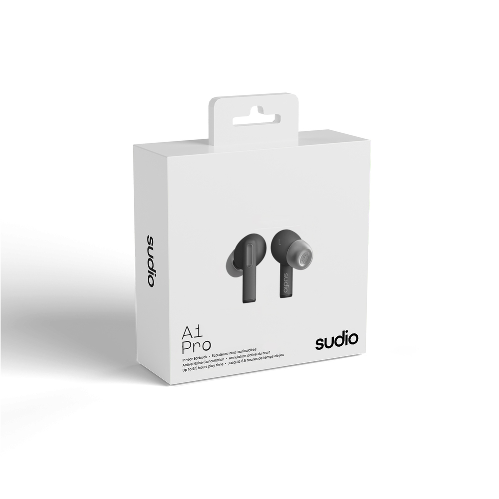 AUDIFONOS SUDIO A1 PRO INALAMBRICO ESTILO TAPON 13MM BT-MICROF. INTEGR. 6H DUR. USB-C IPX4 CANCELA RUIDO NEGRO