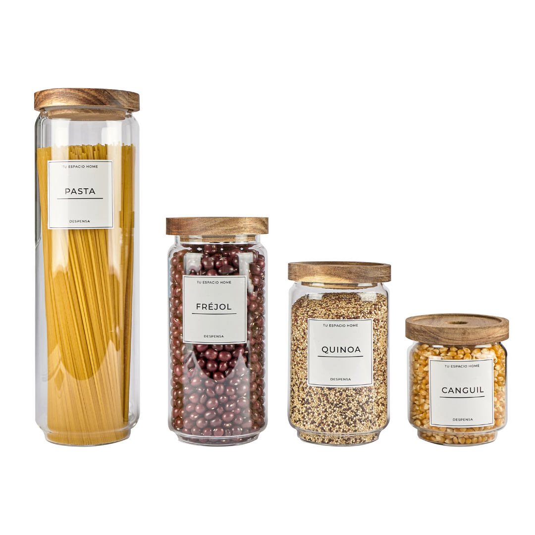Set 4 piezas Frascos organizadores de vidrio con etiquetas