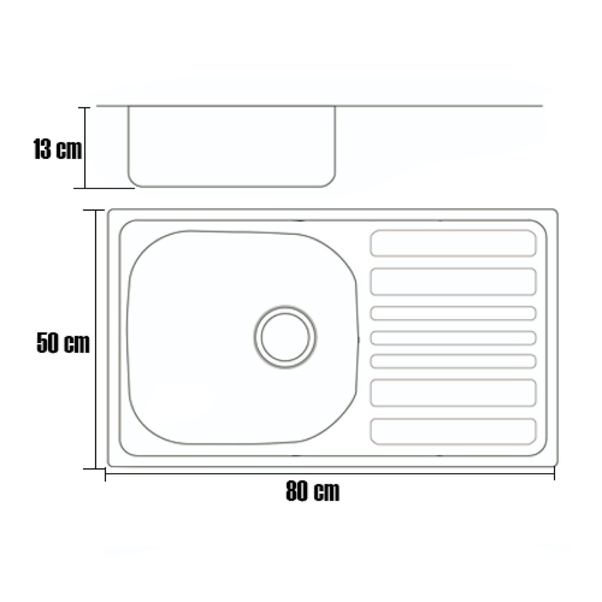FREGADERO ACERO INOX.1POZO 80X50CM DER. TRAMONTINA