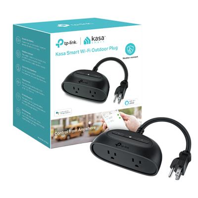 ADAPTADOR ENCHUFE SMART TP-LINK TPLINK KASA SMART PLUG KP400 WIFI 2 ZOCALOS NEGRO PARA EXTERIORES