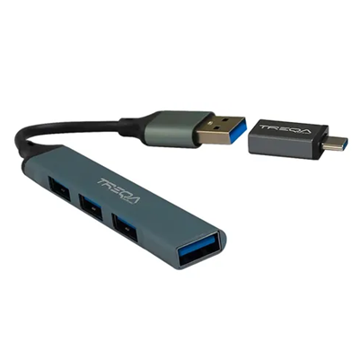 HUB TREQA USB TIPO A Y USB TIPO C, 4 PUERTOS USB 3.0 SILVER