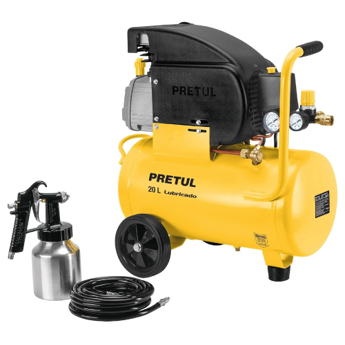 COMPRESOR ELECT. 2 1/2HP 20LTS.+PISTOLA MANGUERA PRETUL KIT20P