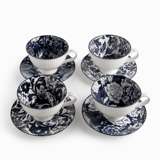 Pocillo y plato Jardín Índigo set x4