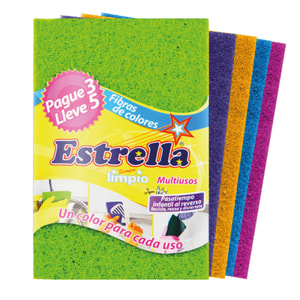 ESTROPAJO FIBRA COLORES PAG3X5 ESTRELLA