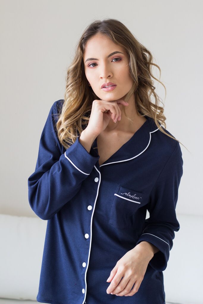 PIJAMA CLASICA ALGODÓN AZUL MARINO