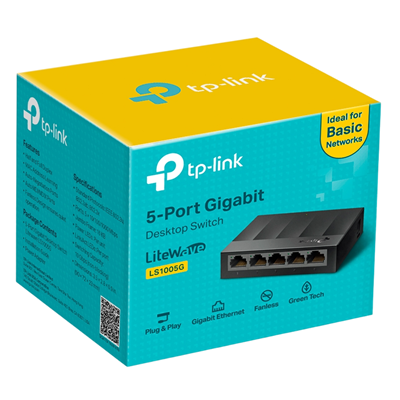 SWITCH TP-LINK TPLINK LS1005G 5 PUERTOS GIGABIT  CUBIERTA PLASTICA  DISENO ESCRITORIO  PLUG   PLAY